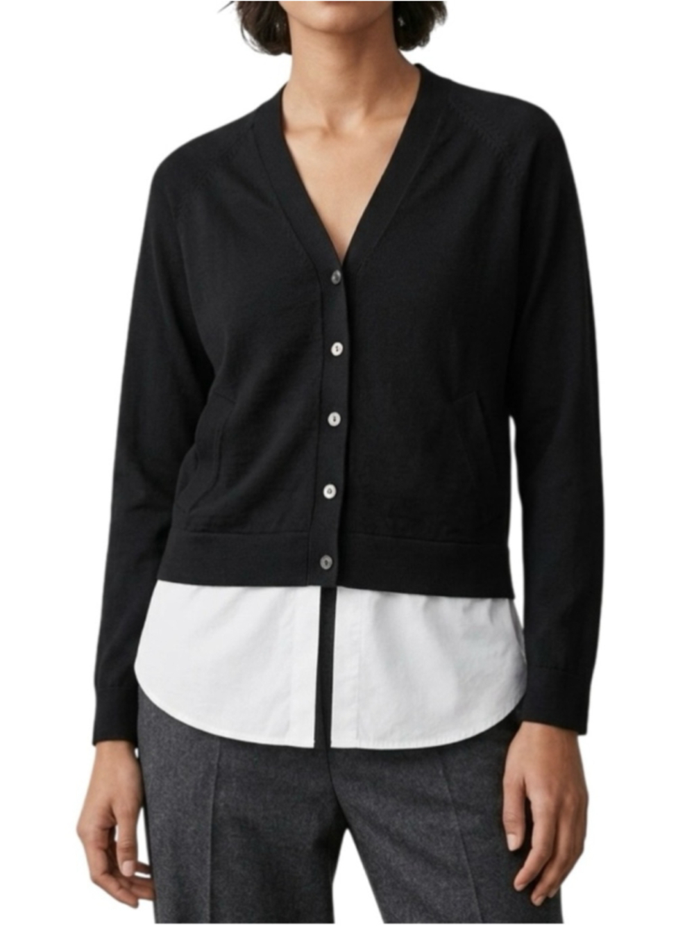 Cos Hybrid Layered Wool Cardigan Size XS Black White